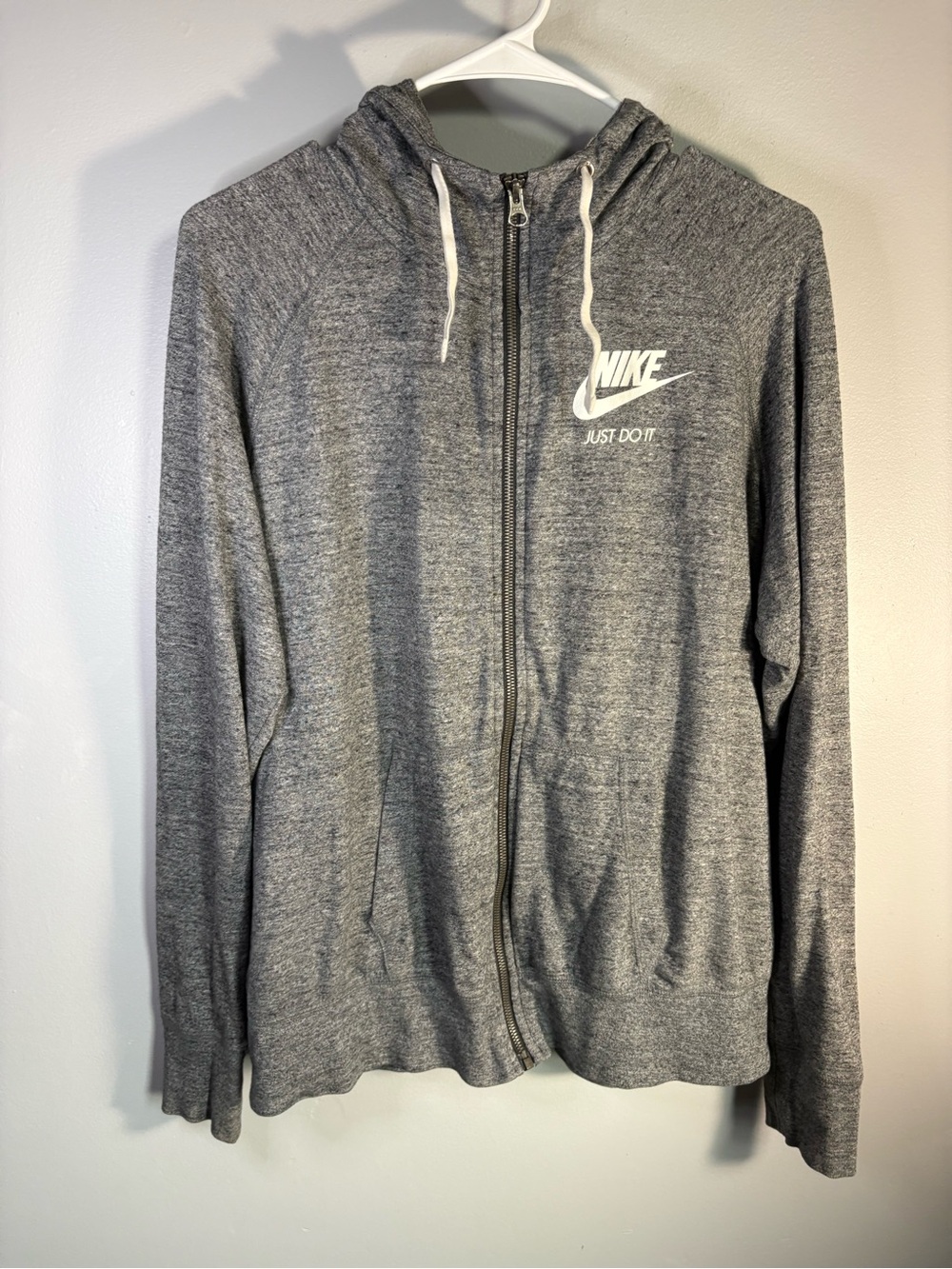 Nike Gray Full-Zip Hooded Sweatshirt with White Logo